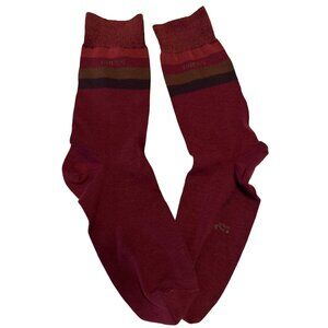 1 Pair GUESS Brand Crimson Red Striped Fashion Socks Adult Unisex/Women's 14.5"